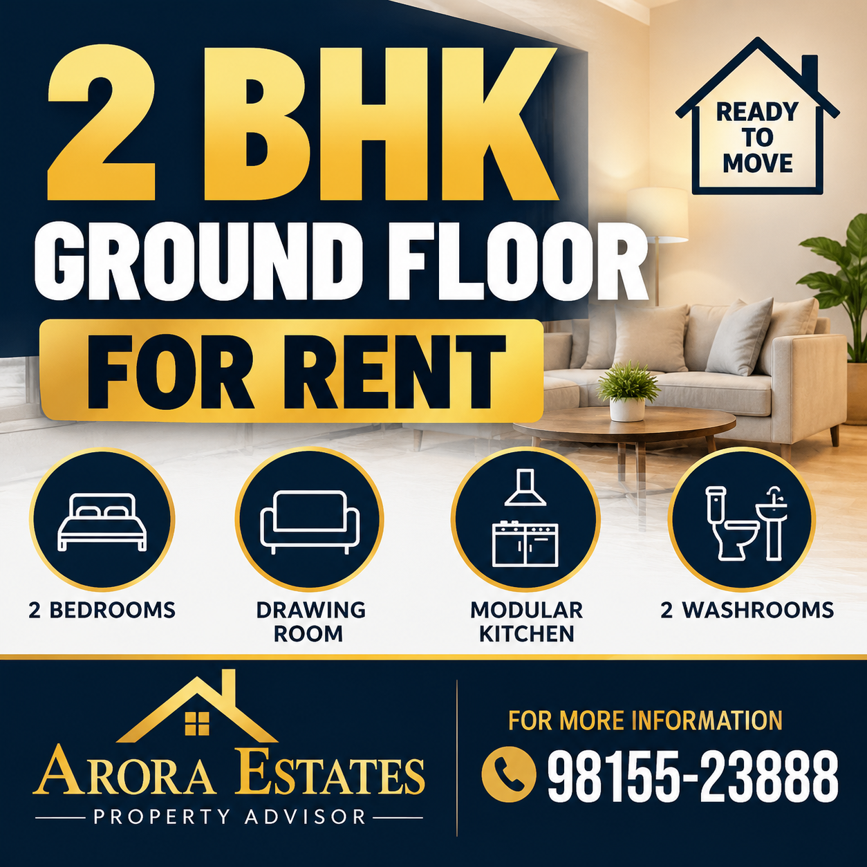 2 BHK Ground Floor for Rent in Sector 48C, Mohali | Arora Estates